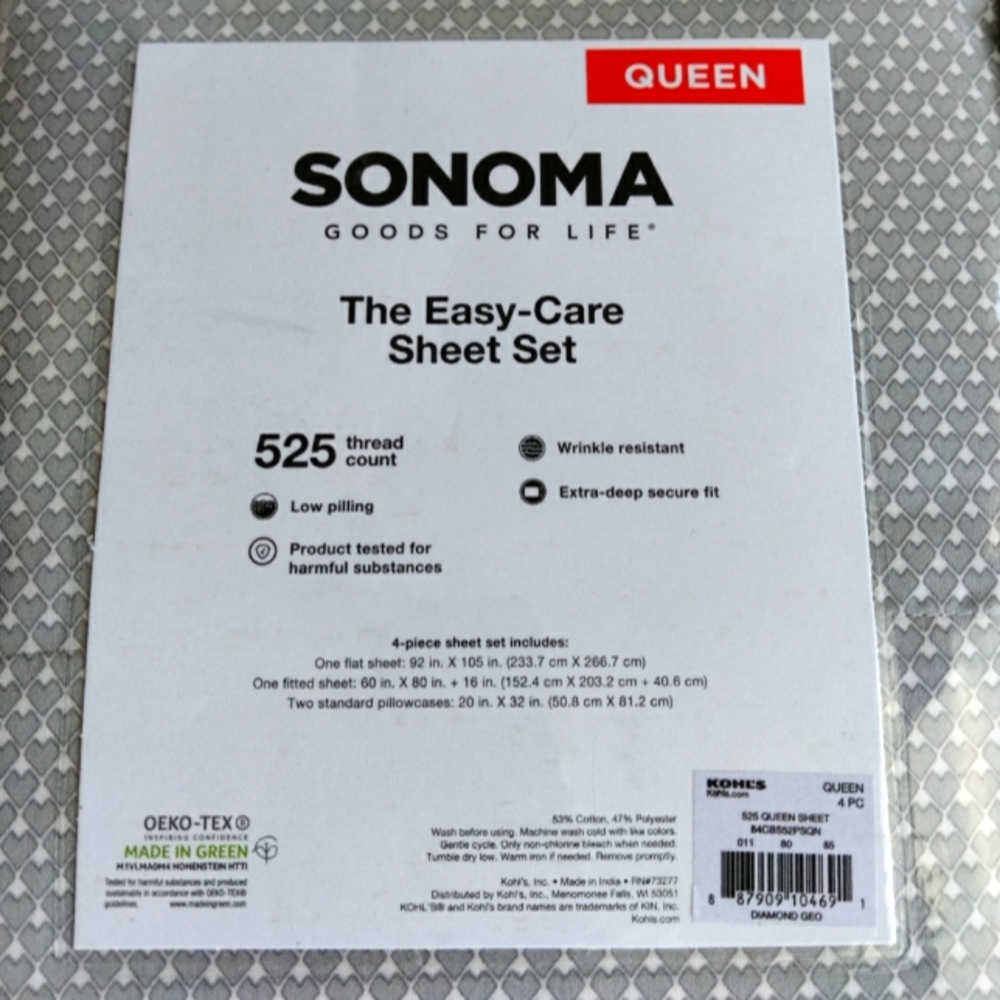 525 TC Sonoma The Easy-Care Sheet Set NO IRON Queen Sheet Set in Diamond Geo